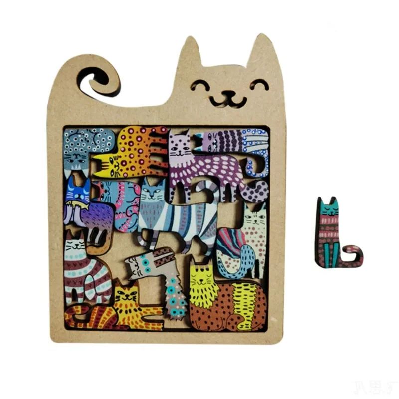 Kids Education Table - Kids Creative Cat Shape Puzzles Wooden