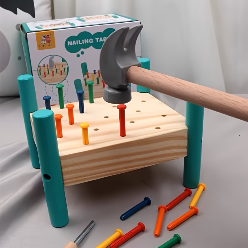Kids Education Table - Wooden Double Sides Pegboard Toy Early